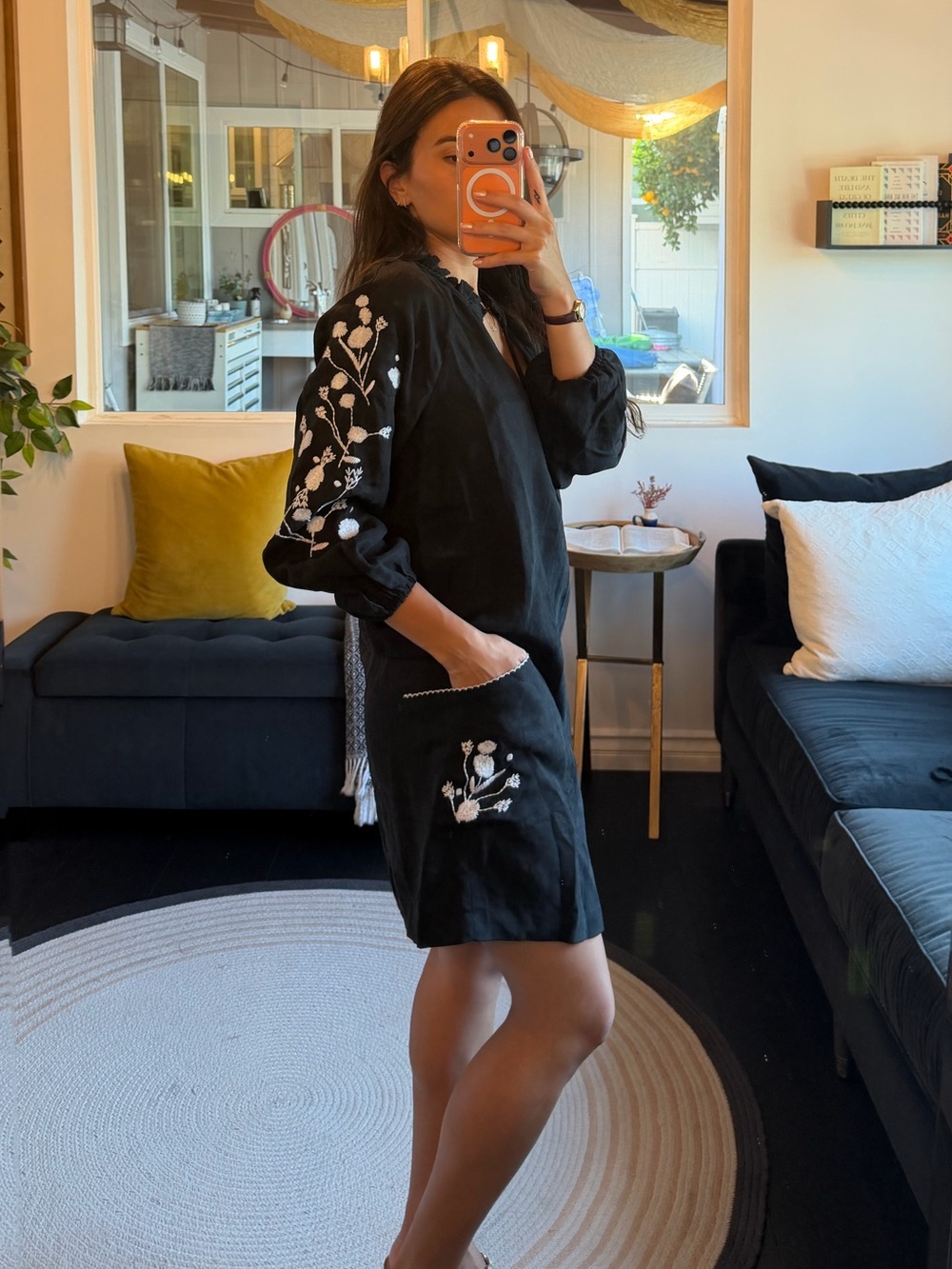 Dolan Black Embroidered Mini Dress (XS)